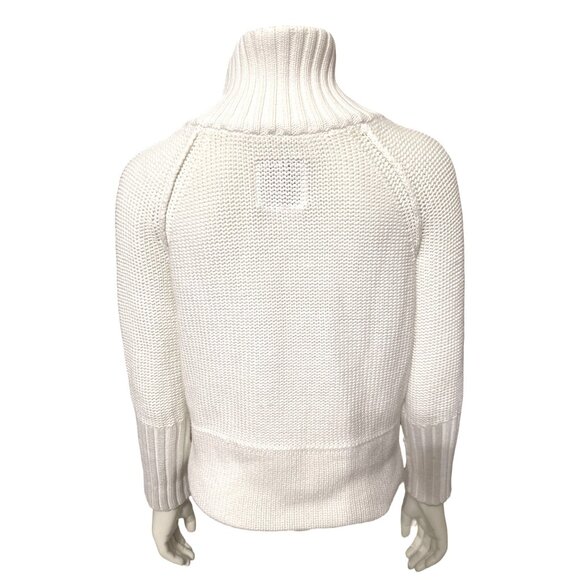 American Eagle Outfitters White Cotton Knit Zip Sweater With High Collar Pockets - Picture 3 of 13